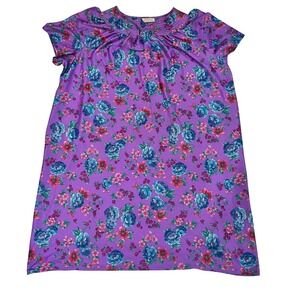 Lasting Comfort Vintage Purple Floral Nightgown Short Sleeve Sleep Dress Large